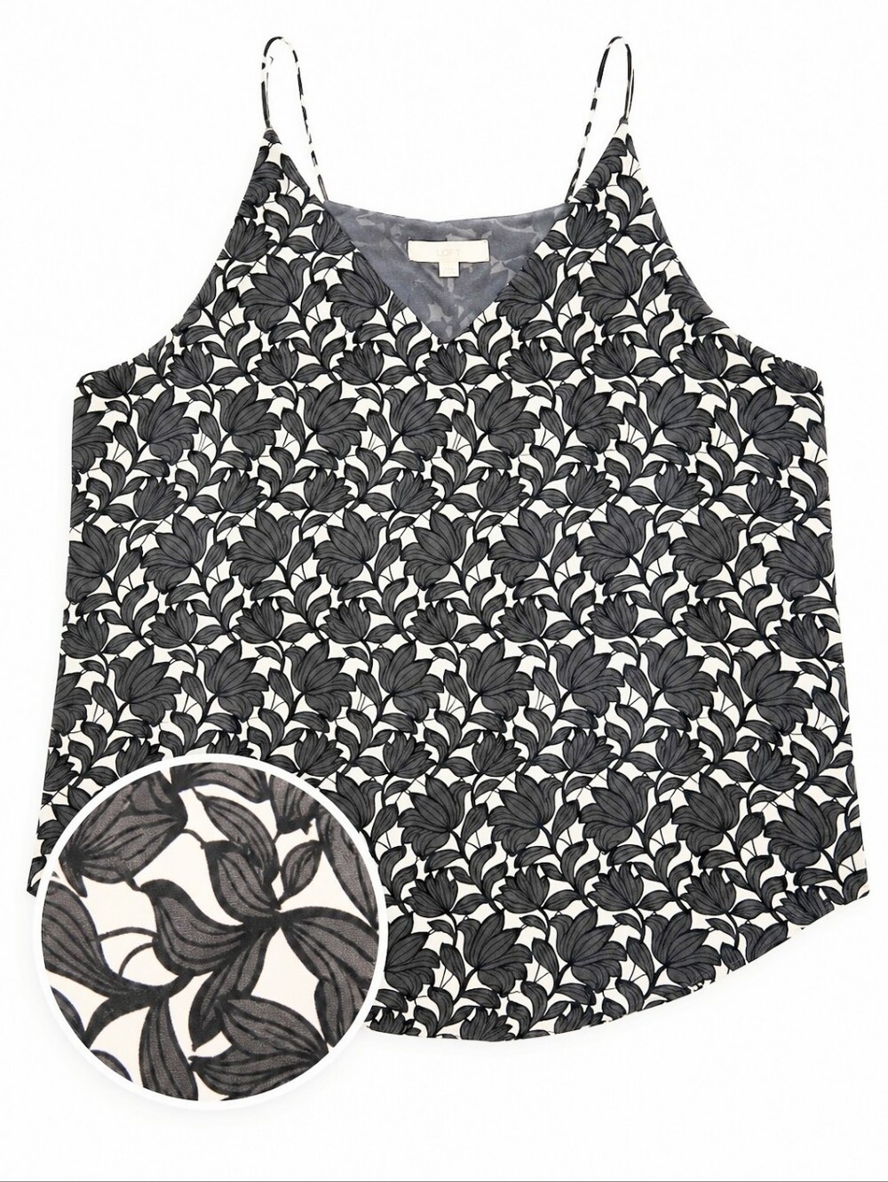 LOFT Floral Print Cami XXL Black White Gray Sleeveless V-Neck Lightweight Tank